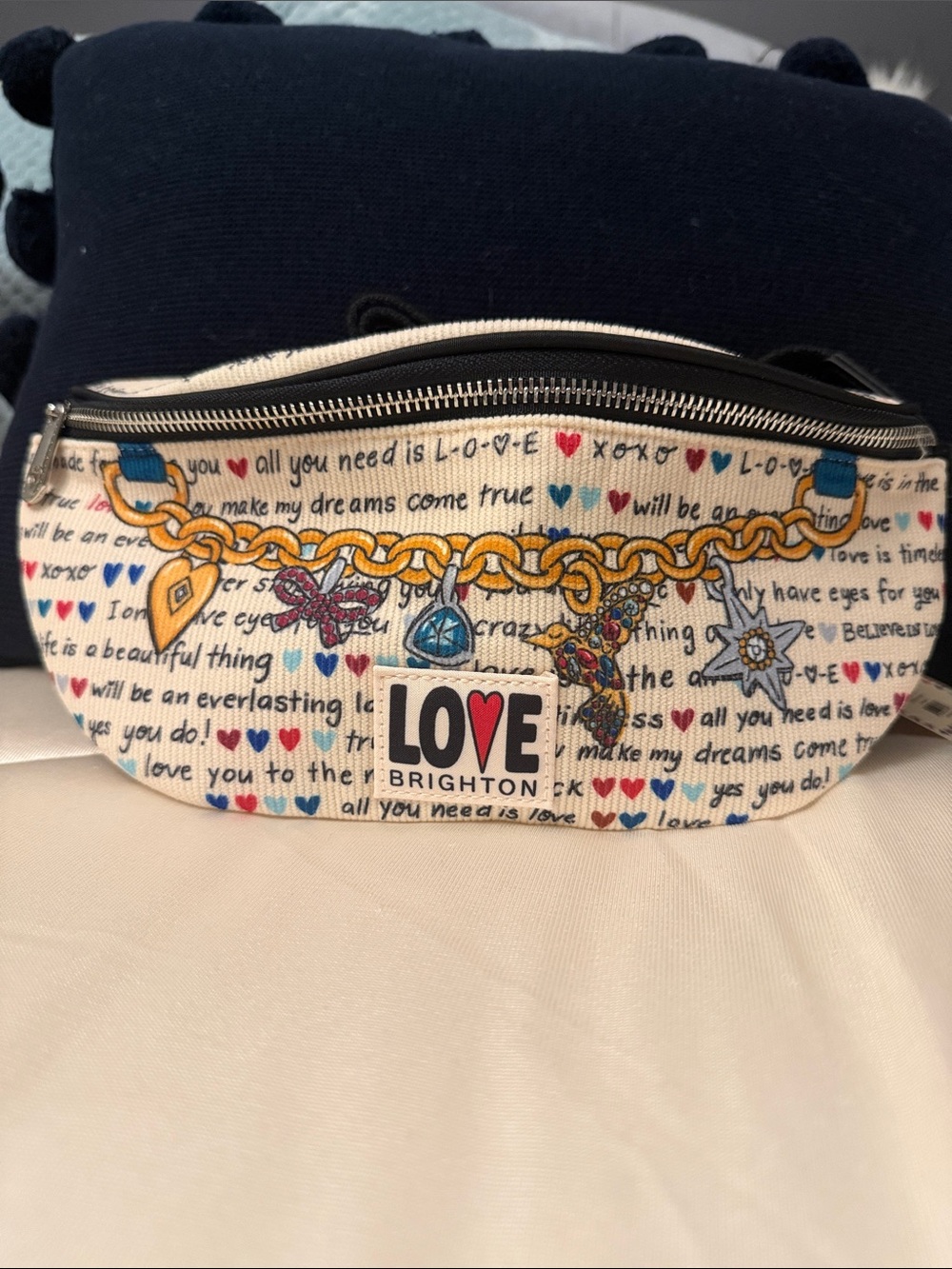 Brighton Cream Canvas 'LOVE' Mini Crossbody with Multicolor Accents